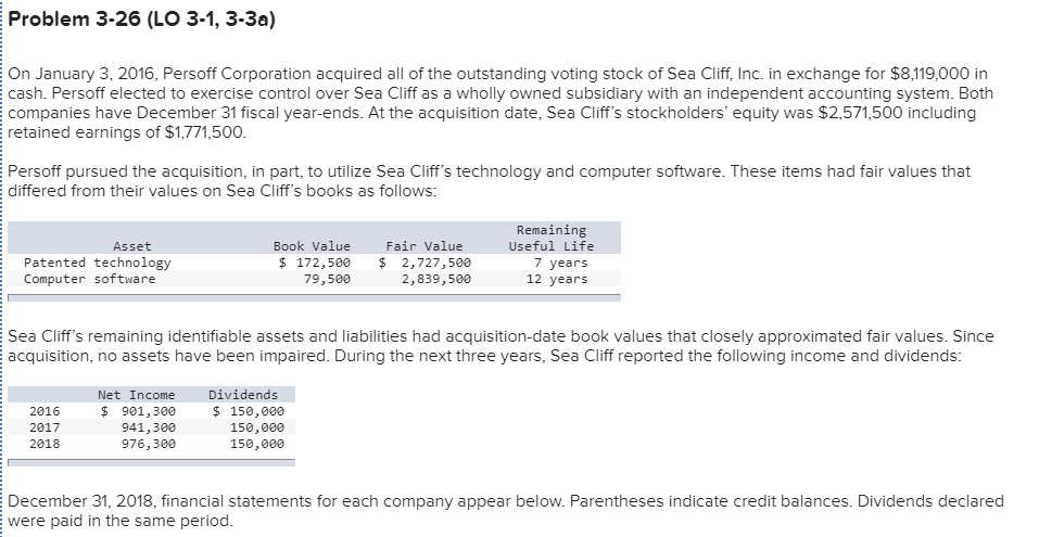 Problem 3-26 (LO 3-1, 3-3a) On January 3, 2016, Persoff Corporation