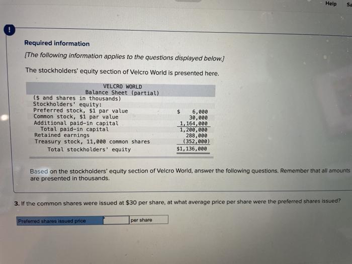 presented here. VELCRO WORLD Balance Sheet (partial) ($ and shares in thousands)