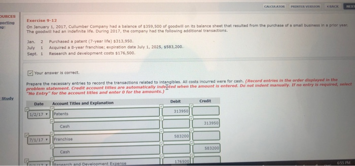  BACK porting Exercise 9-12 On January 1, 2017, Cullumber Company had