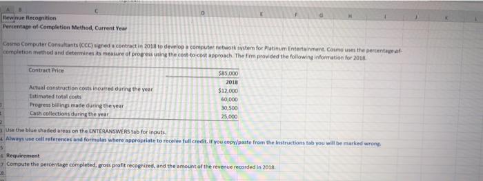  D Bewenue Recognition Percentage of Completion Method, Current Year Como Computer