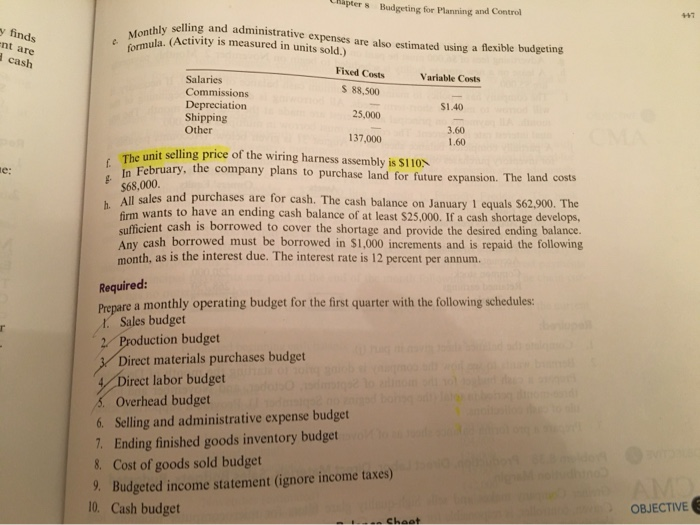 goods sold budget VE 2* round the world PROBLEMS Problem 8.36 Operating