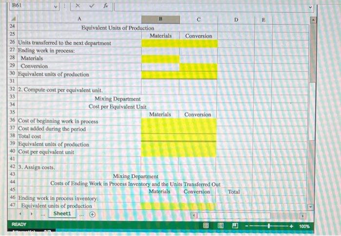departments and has provided data related to its mixing department for the