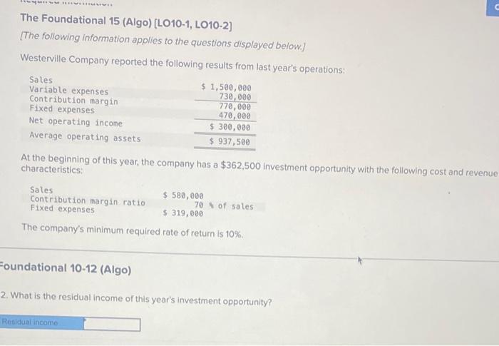 investment opportunity with the following cost and revenue characteristics: The company's minimum
