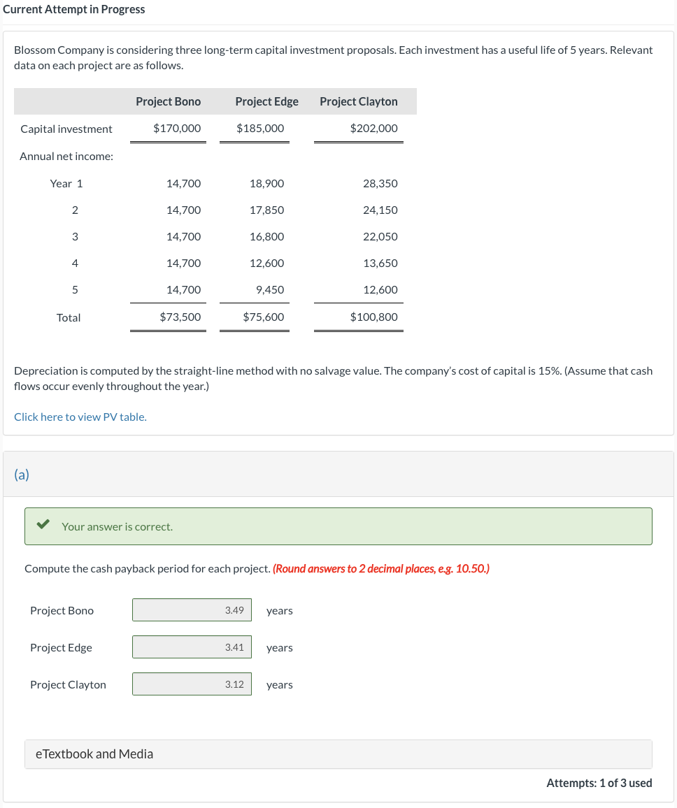Q.8 CH. 25 Answer part b please Current Attempt in Progress Blossom