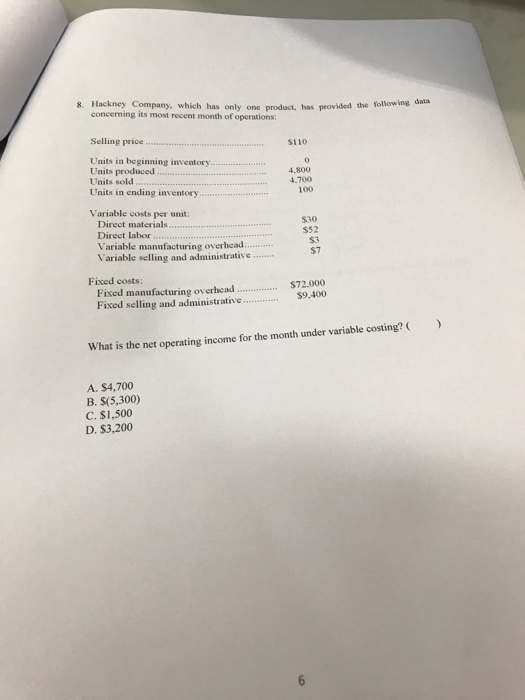  s. Hackney Company, which has only one product, has provided the