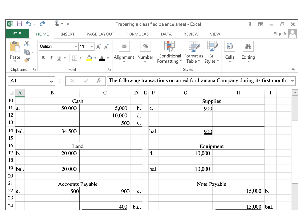 balance sheet from T accounts. XL Preparing a classified balance sheet -
