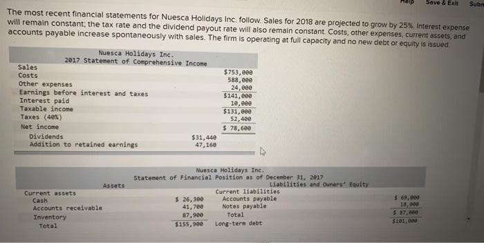  Save & Exit Sub The most recent financial statements for Nuesca