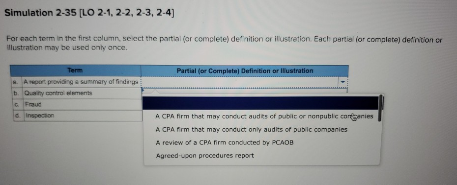  Simulation 2-35 [LO 2-1, 2-2, 2-3, 2-4) For each term in
