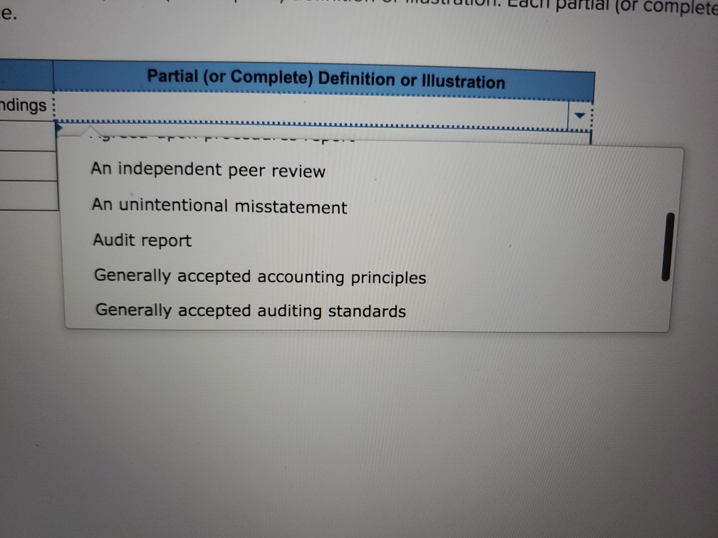 the first column, select the partial (or complete) definition or illustration. Each
