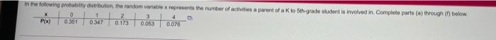  in the following probability distribution, the random variable represents the number