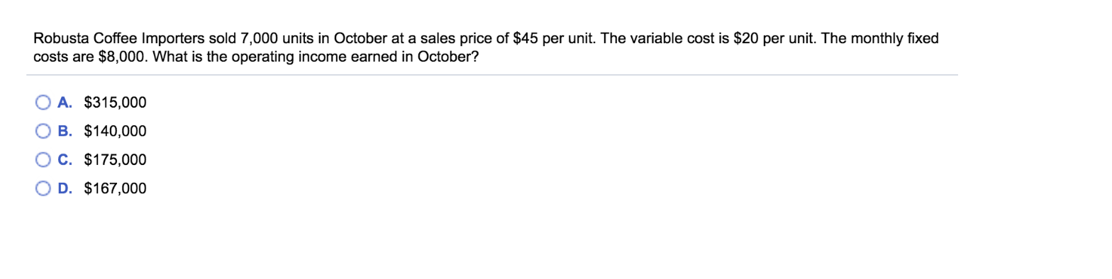 are $45 per unit, and fixed costs are $2,300 per month. The