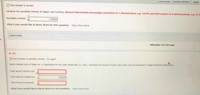  CALCULATOR PRINTER VERSION BACK Your answer is correct. Compute the avoidable