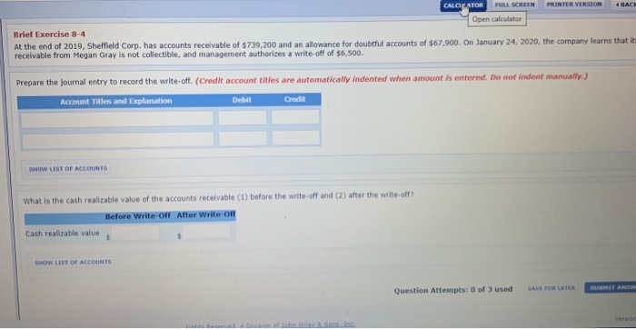  CALCULATOR FULL SCREEN PRINTER VERSION BACH Open calculator Brief Exercise 8-4