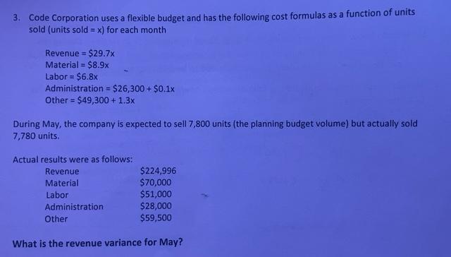  Answer is 6070 Unfavorable, Please show work 3. Code Corporation uses