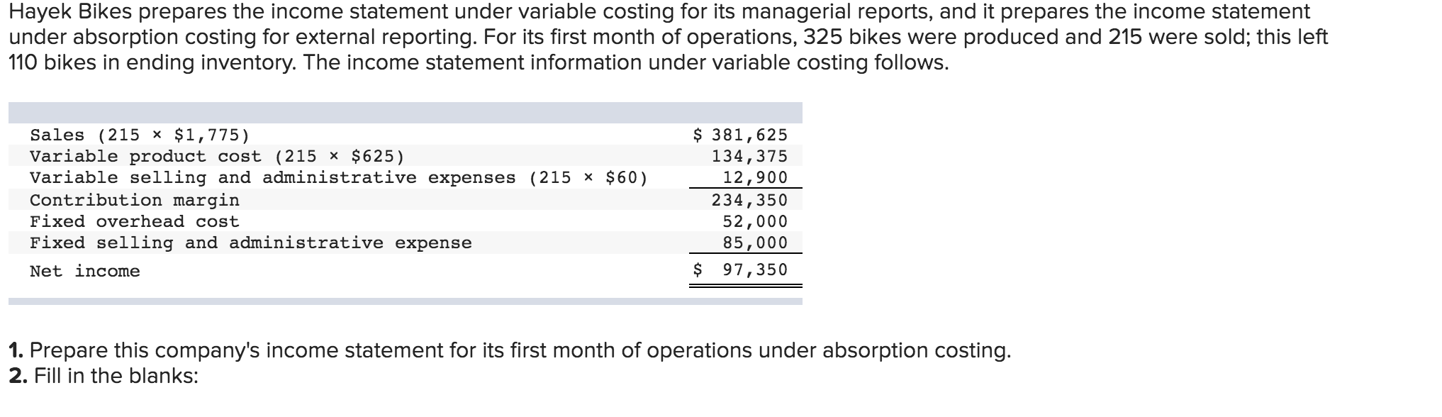each. At this first year-end, the company reported the following income statement
