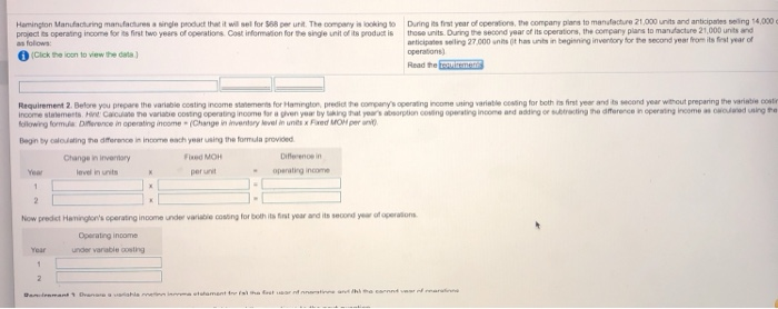 Thank you Hamington Manufacturing manufactures a single product that it will sell