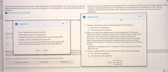 income for its first two years of operations. Cost nformation for the