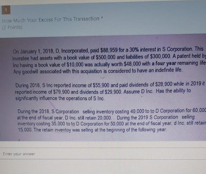  How Much Your Excess For This Transaction (2 points) On January