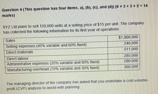  Question 4 (This question has four items, a), (b), (c), and