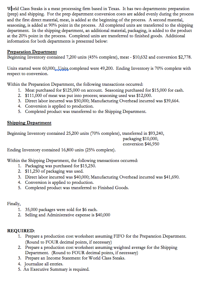  Wprld Class Steaks is a meat processing firm based in Texas.