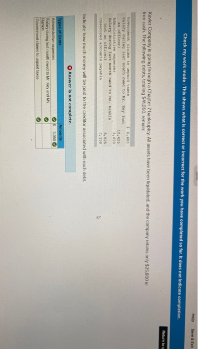  Help Save & Exit Check my work mode : This shows