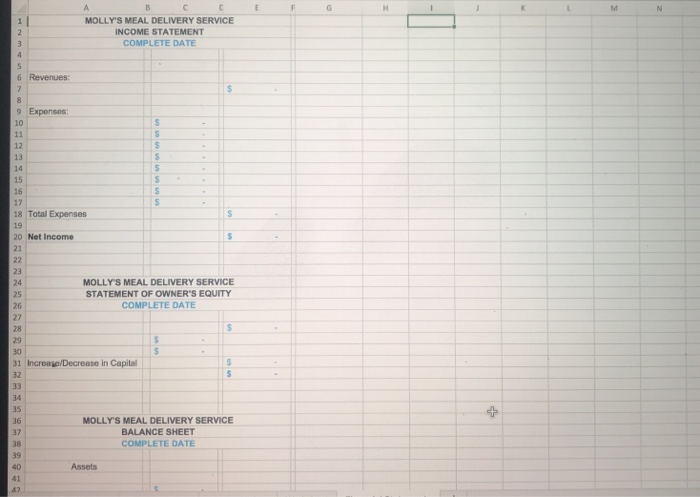 Revenues Meal Delivery Revenue 30 401 31 32 33 Expenses 34 501