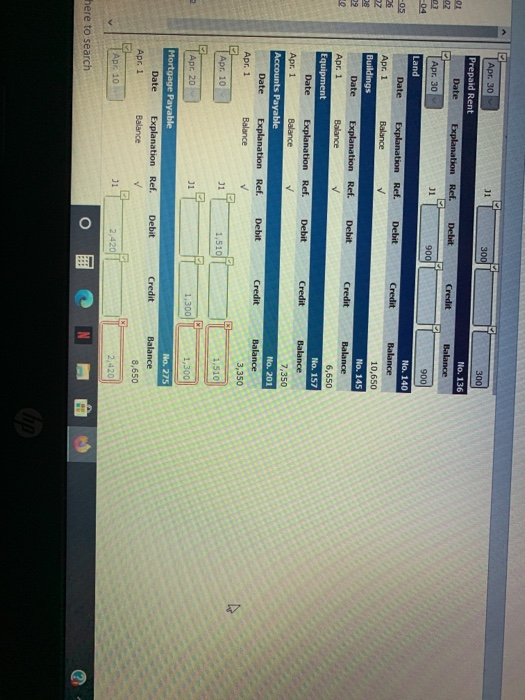 $6,650, No. 157 Equipment $7,350, No. 201 Accounts Payable $3,350, No. 275