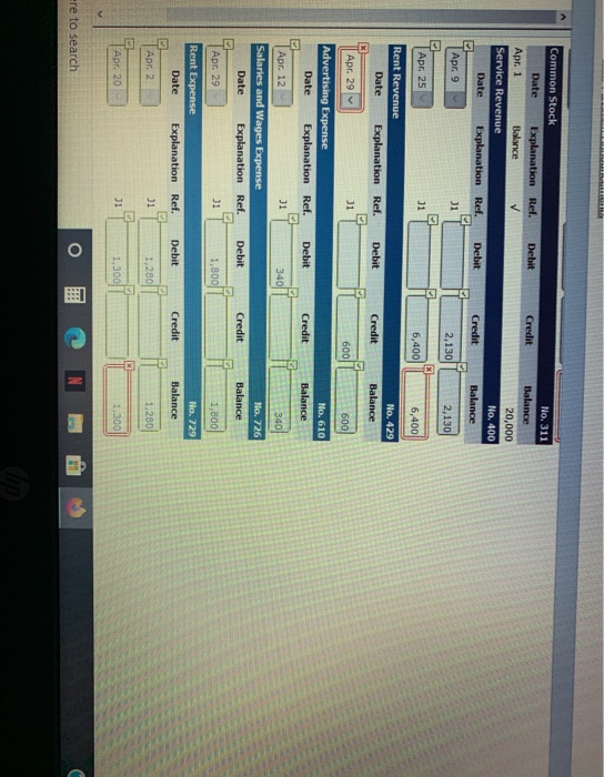 Mortgage Payable $8,650, and No. 311 Common Stock $20,000. During April, the