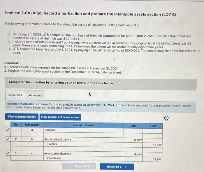  please do Required 1 & 2 questions Problem 7-6A (Algo) Record