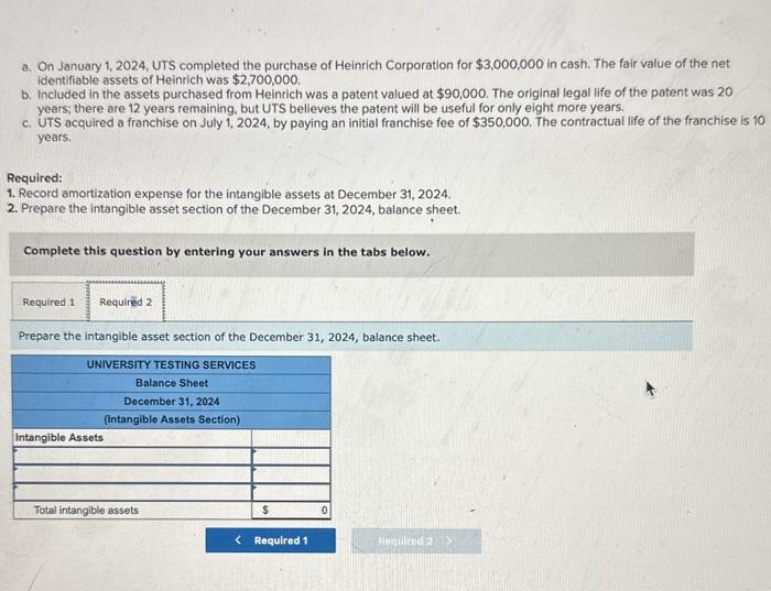 amortization and prepare the intangible assets section (LO7-5) The following information relates