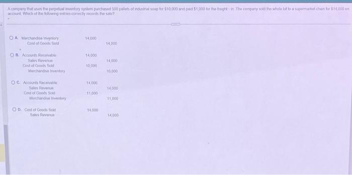  Help please test ends in 15 min Q A Merchandse invintiory