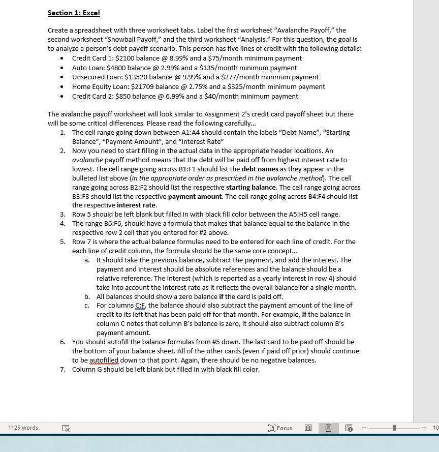  Section 1: Excel Create a spreadsheet with three worksheet tabs. Label