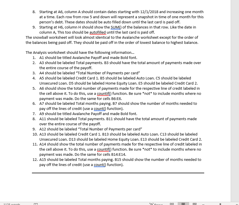 the first worksheet "Avalanche Payoff," the second worksheet "Snowball Payoff," and the