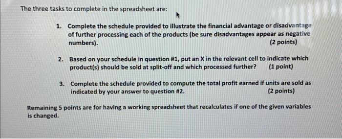 4 - JOINT PROCESSING Below is information for Excel Problem \#4. The