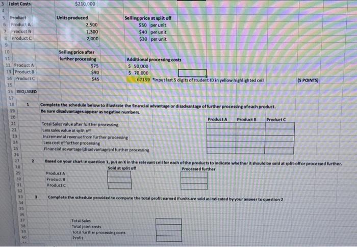 information has also been input into the spreadsheet provided for you to