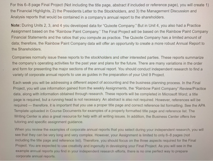  For this 6-8 page Final Project (Not including the title page,