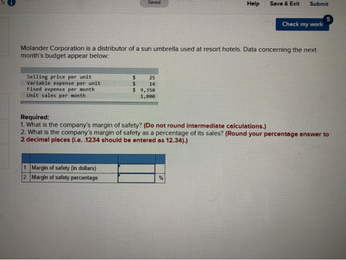  Saved Help Save & Exit Submit Check my work Molander Corporation