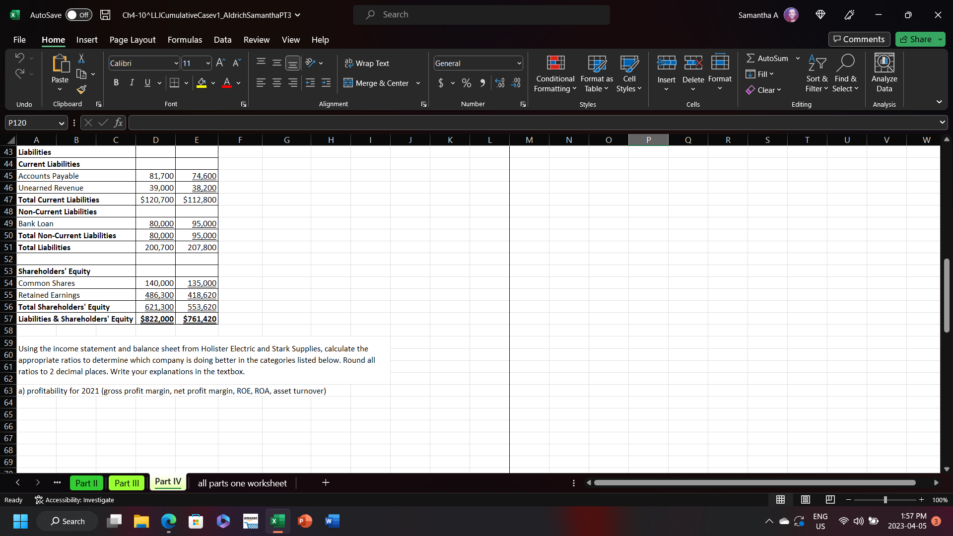 company, Stark Supplies Inc., that operates in the same industry. The comparative