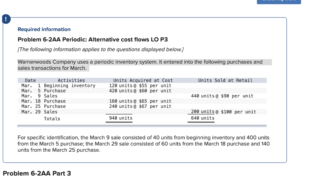  ! Required information Problem 6-2AA Periodic: Alternative cost flows LOP3 [The