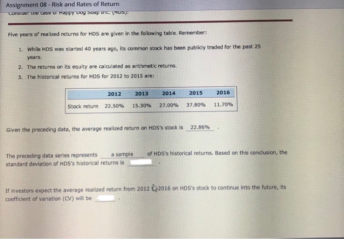  Measuring standalone risk using realized data *please explain how you found
