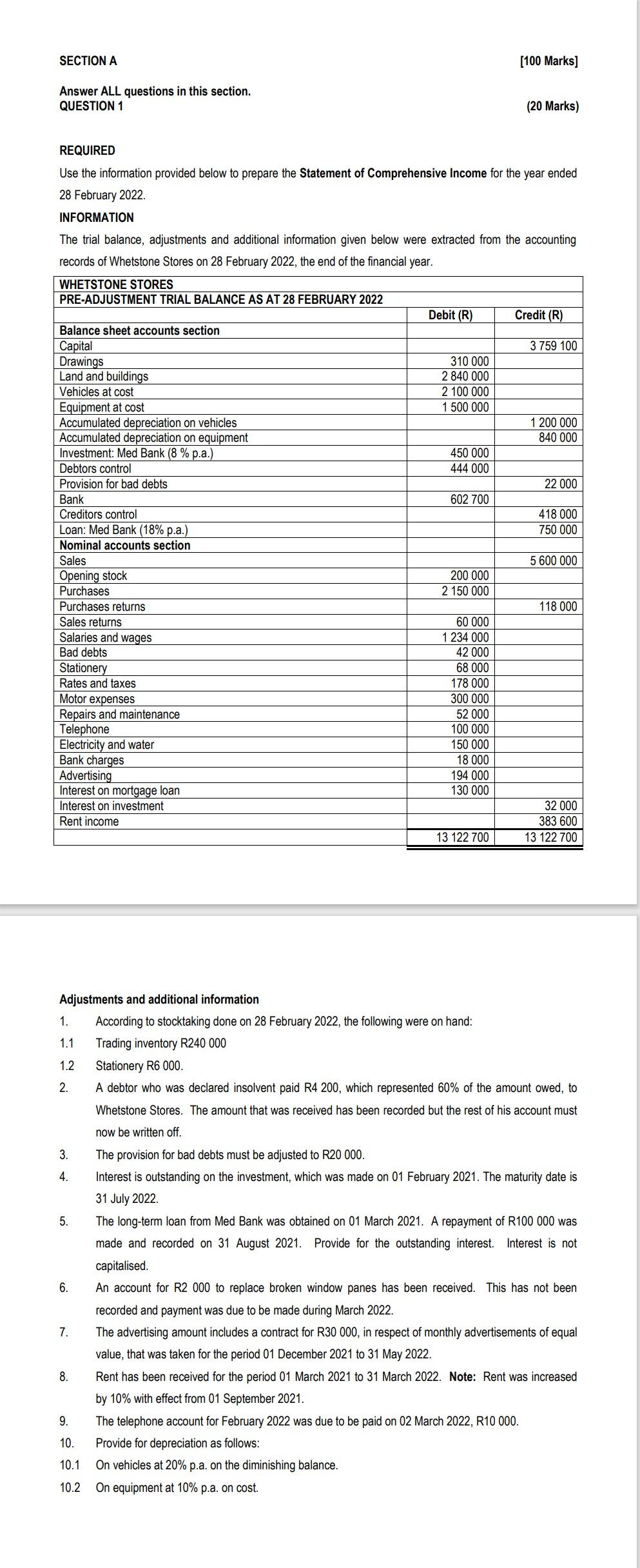  SECTION A [100 Marks] Answer ALL questions in this section. (20