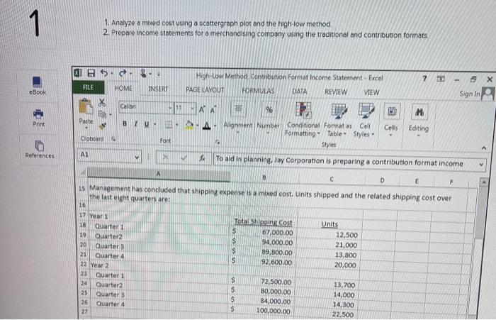 cost using a scattergraph plot and the high.low method 2. Prepare income