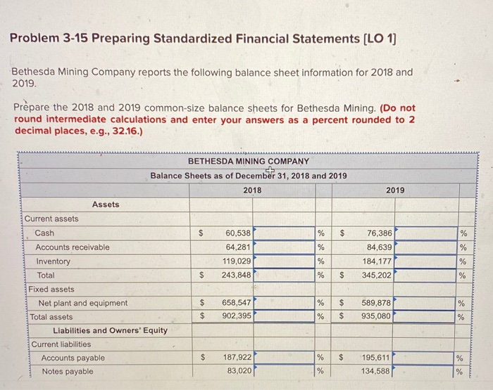 (LO 1] Bethesda Mining Company reports the following balance sheet information for