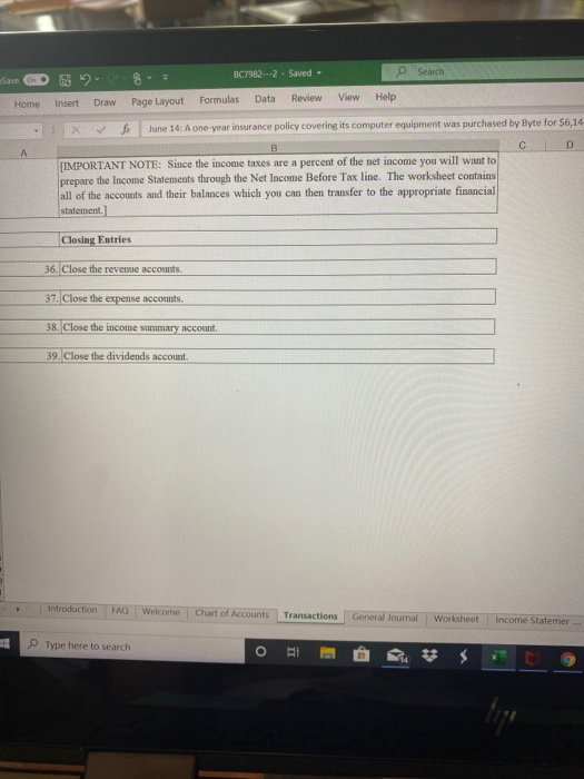 equipment was purchased by Byte A BE Transaction Description of transaction 01.