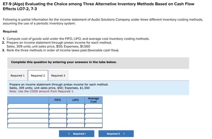 on Cash Flow Effects LO7-2, 7-3 Following is partial information for the