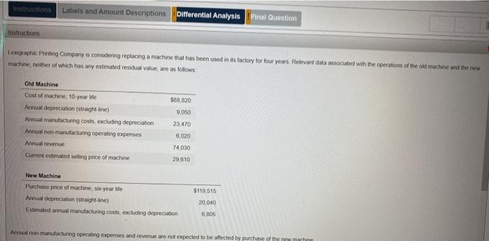  Instructions Labels and Amount Descriptions Differential Analysis Final Question Instructions Lexgraphic