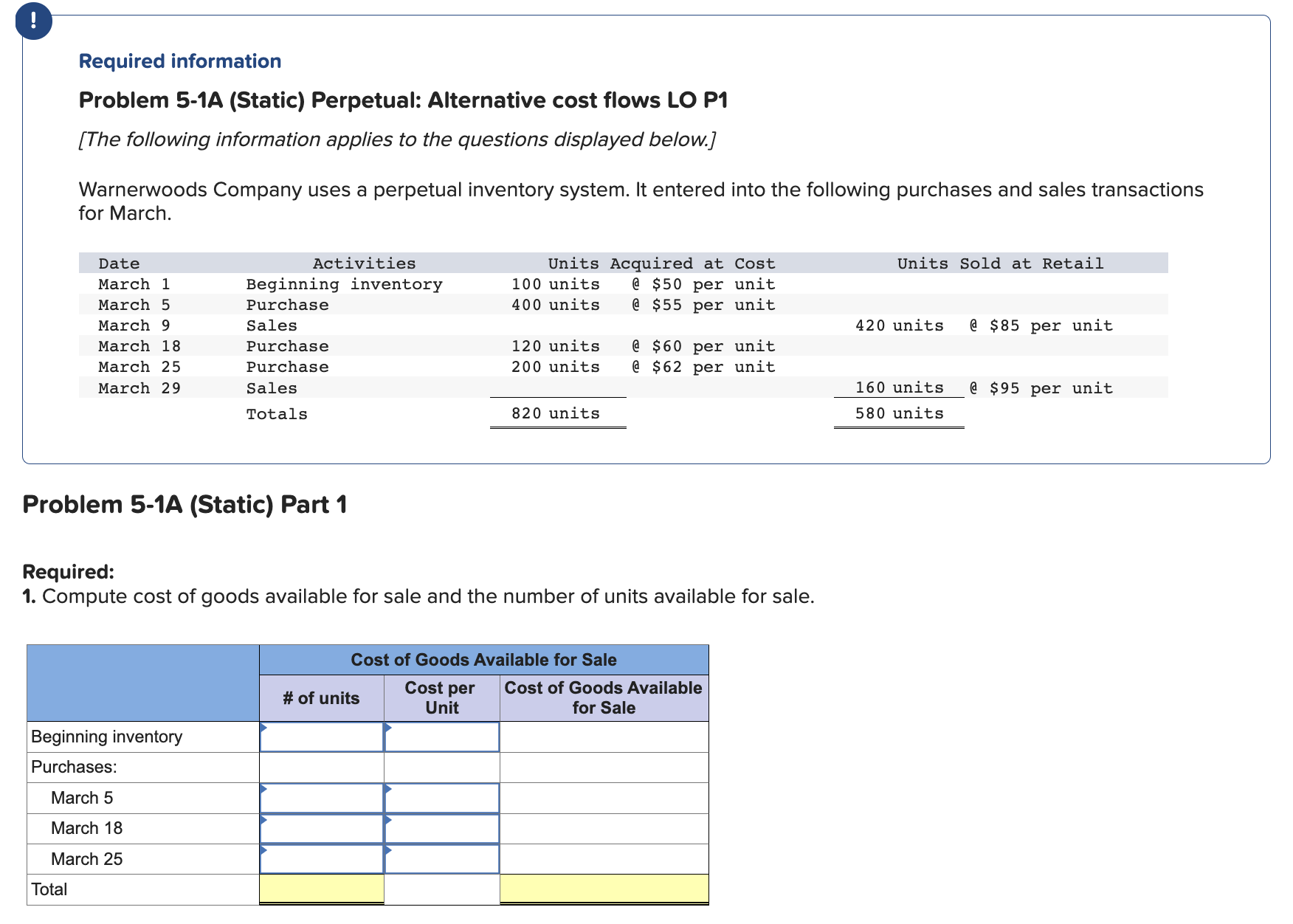Required information Problem 5-1A (Static) Perpetual: Alternative cost flows LO P1 Skip