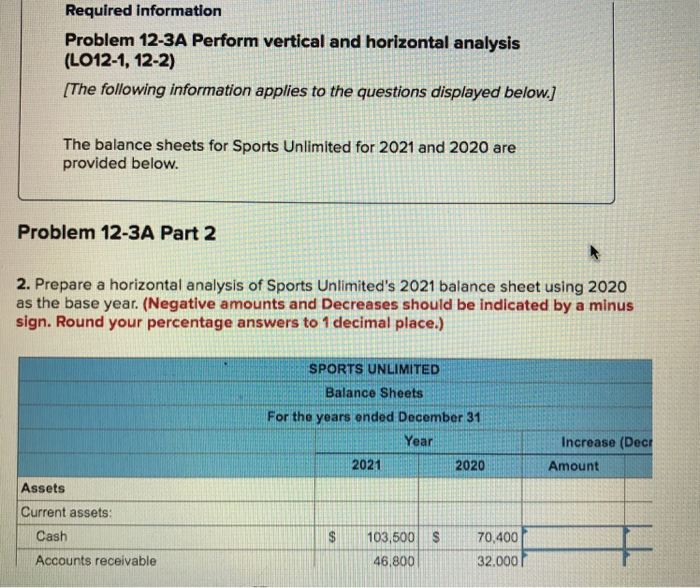 for 2021 and 2020 are provided below roblem 12-3A Part 1 equired: