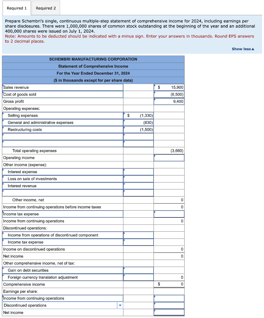 there are slightly complex sums. Thanks. The following income statement items appeared