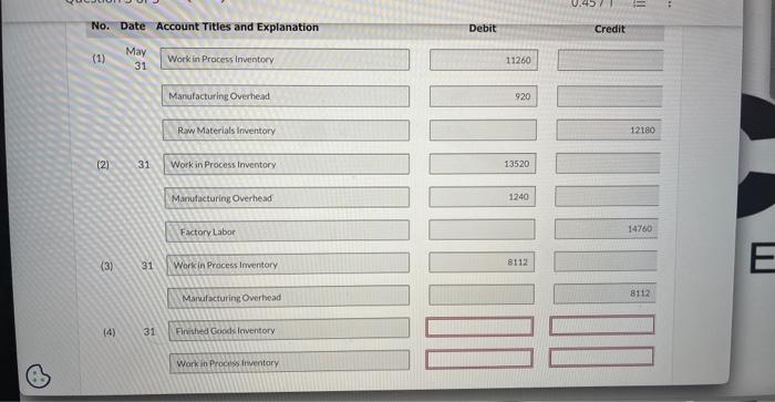 job order cost system. On May 1, the company has a balance